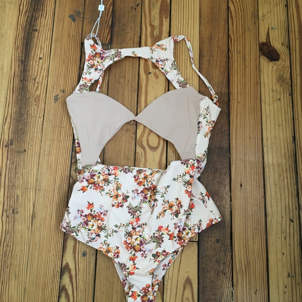 Boys + Arrows Floral One‑Piece Swimsuit in Cream and Beige